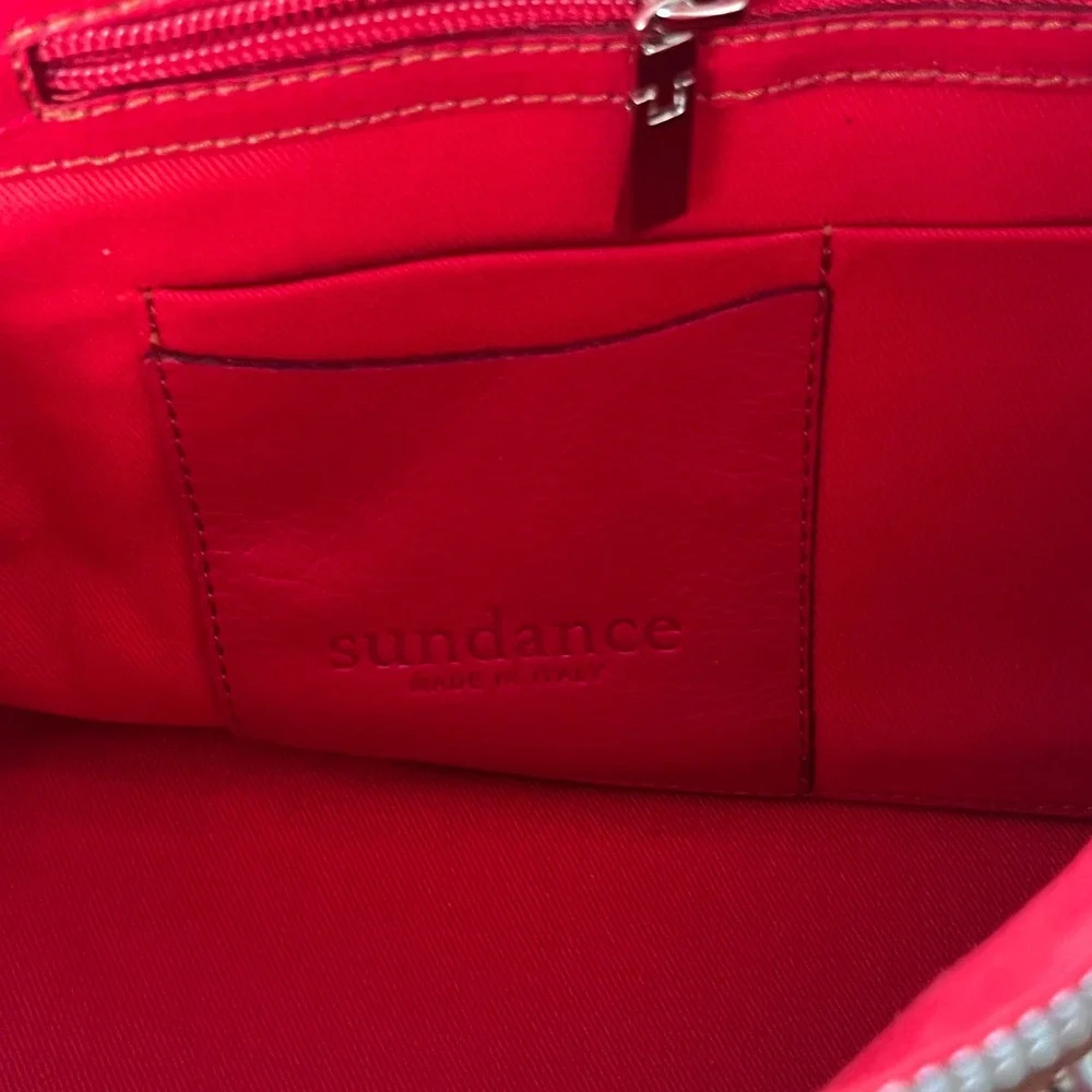 Sundance Red Perforated Leather Satchel Handbag Purse Shoulder Strap Lock Italy‎